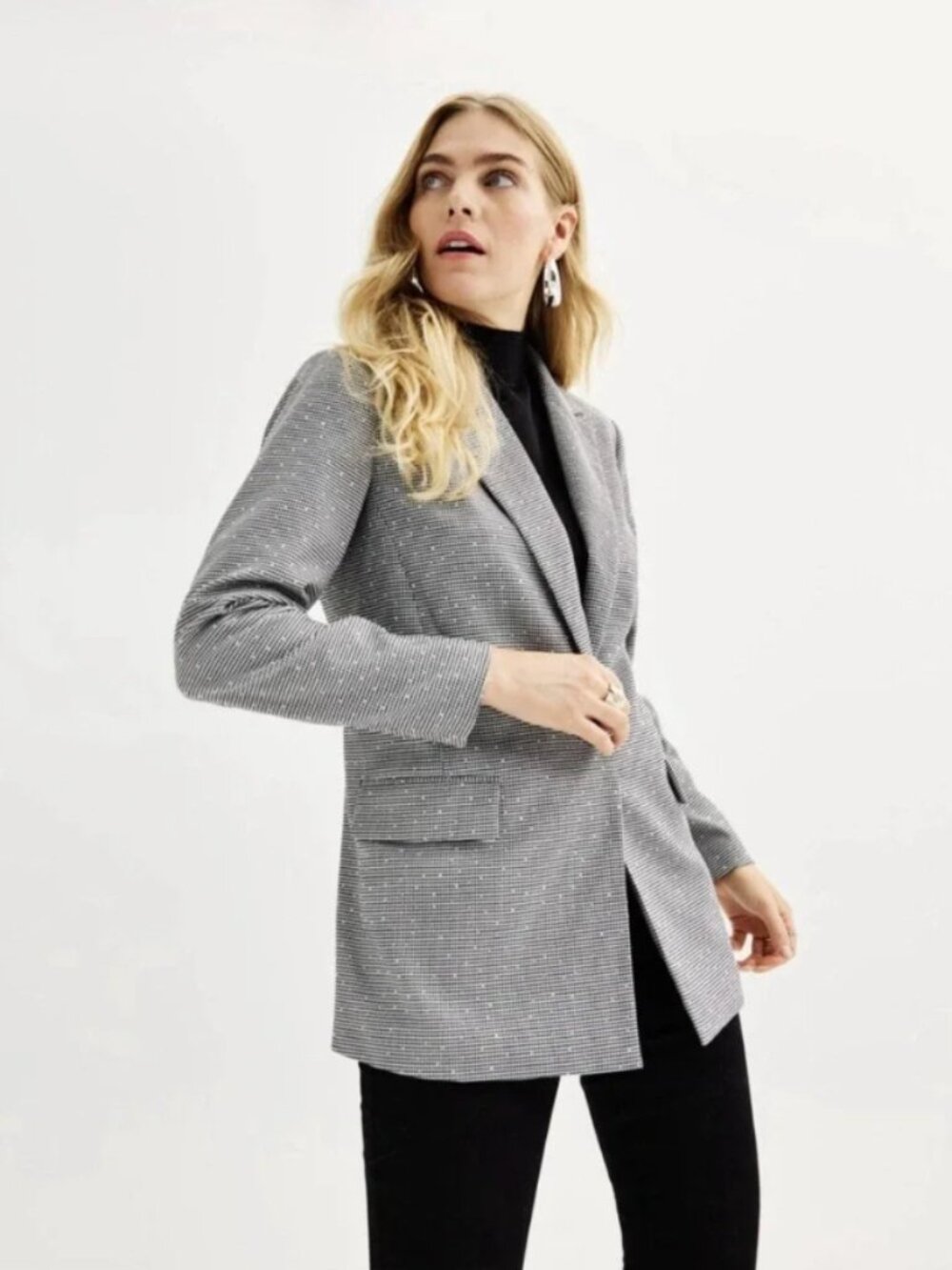 Nine West Houndstooth Rhinestone Blazer - Size XS